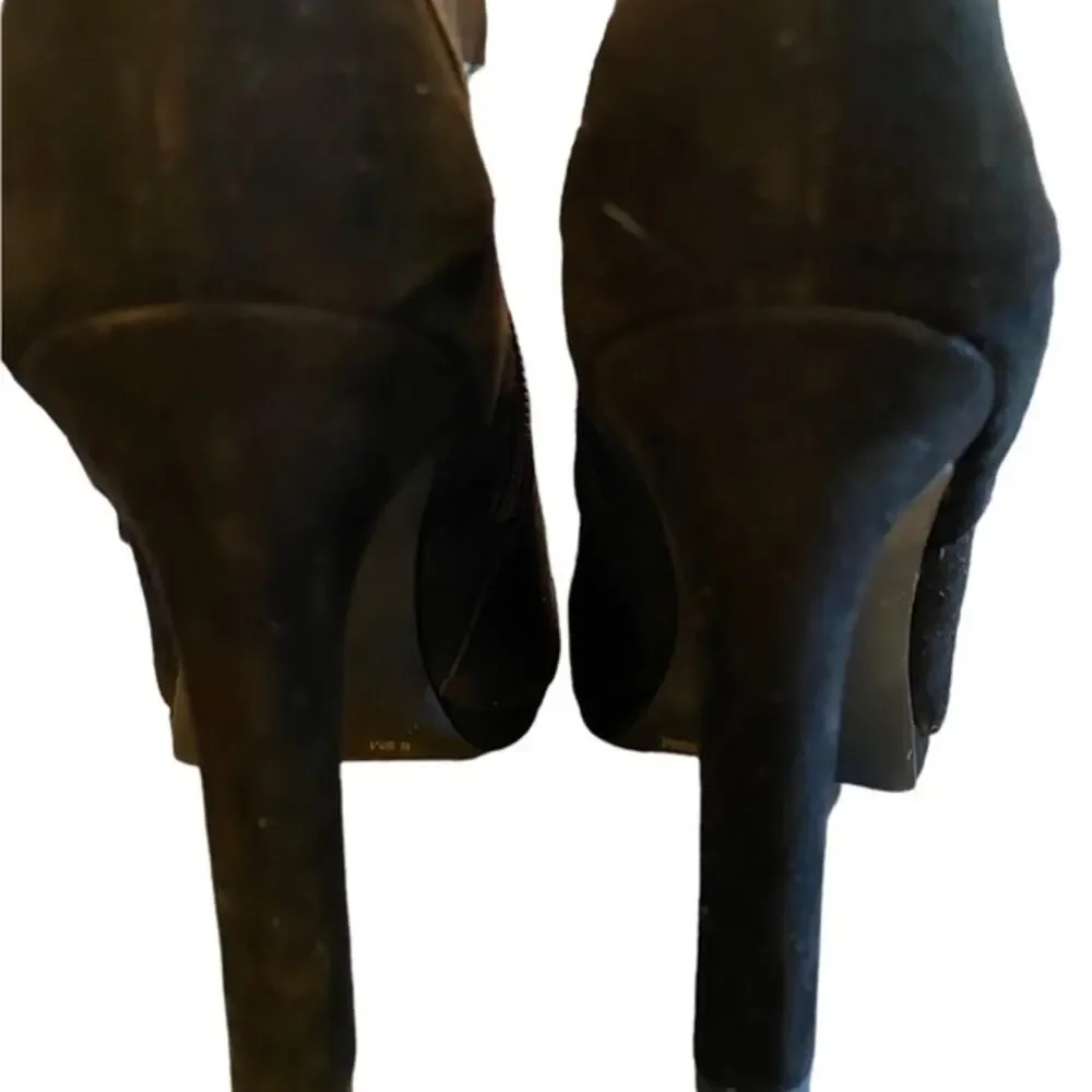 Gianni Bini Black Suede High Heel Bootie Size 6.5 Bow & Zipper Size 6 1/2.